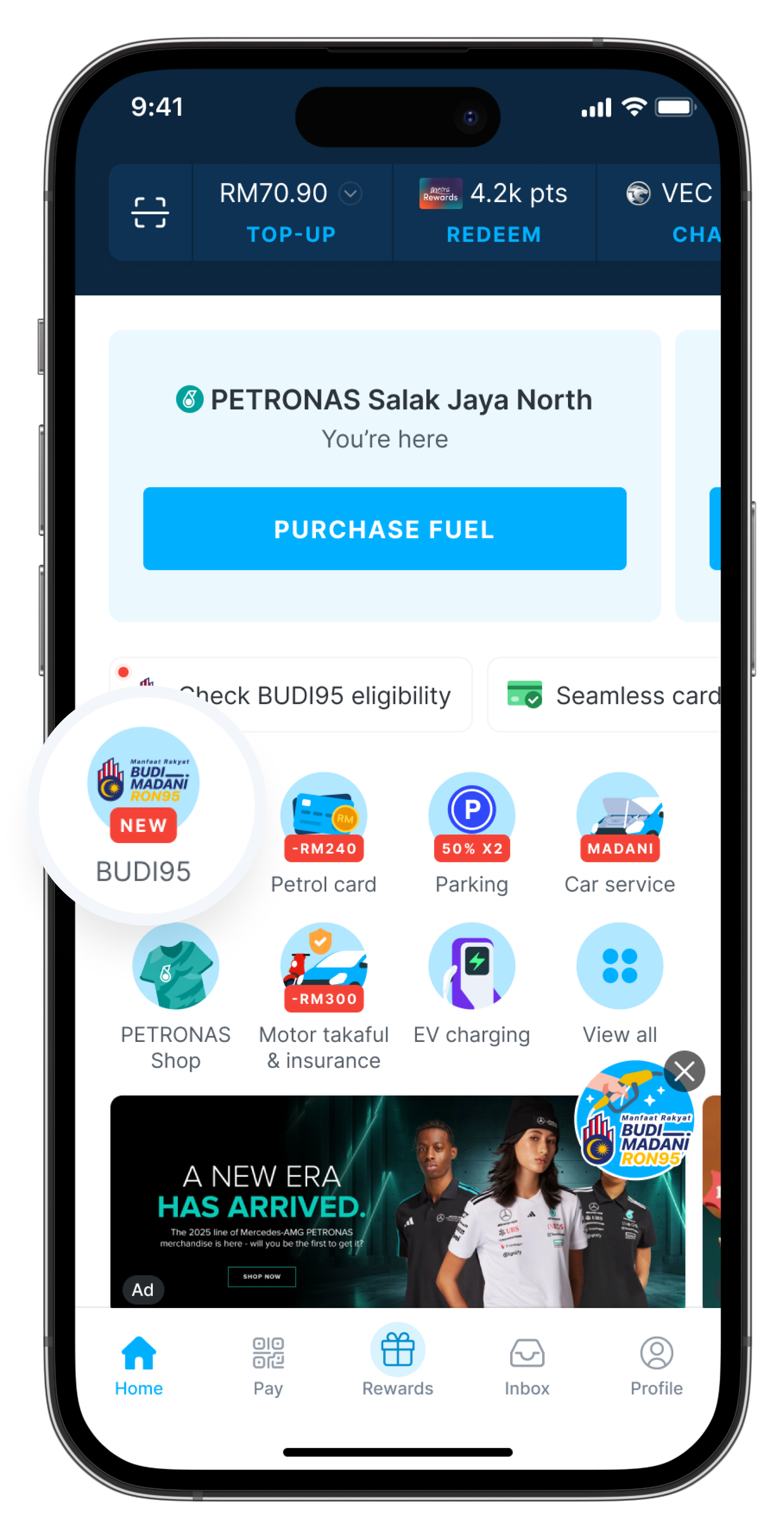 Launch Setel app and tap BUDI95