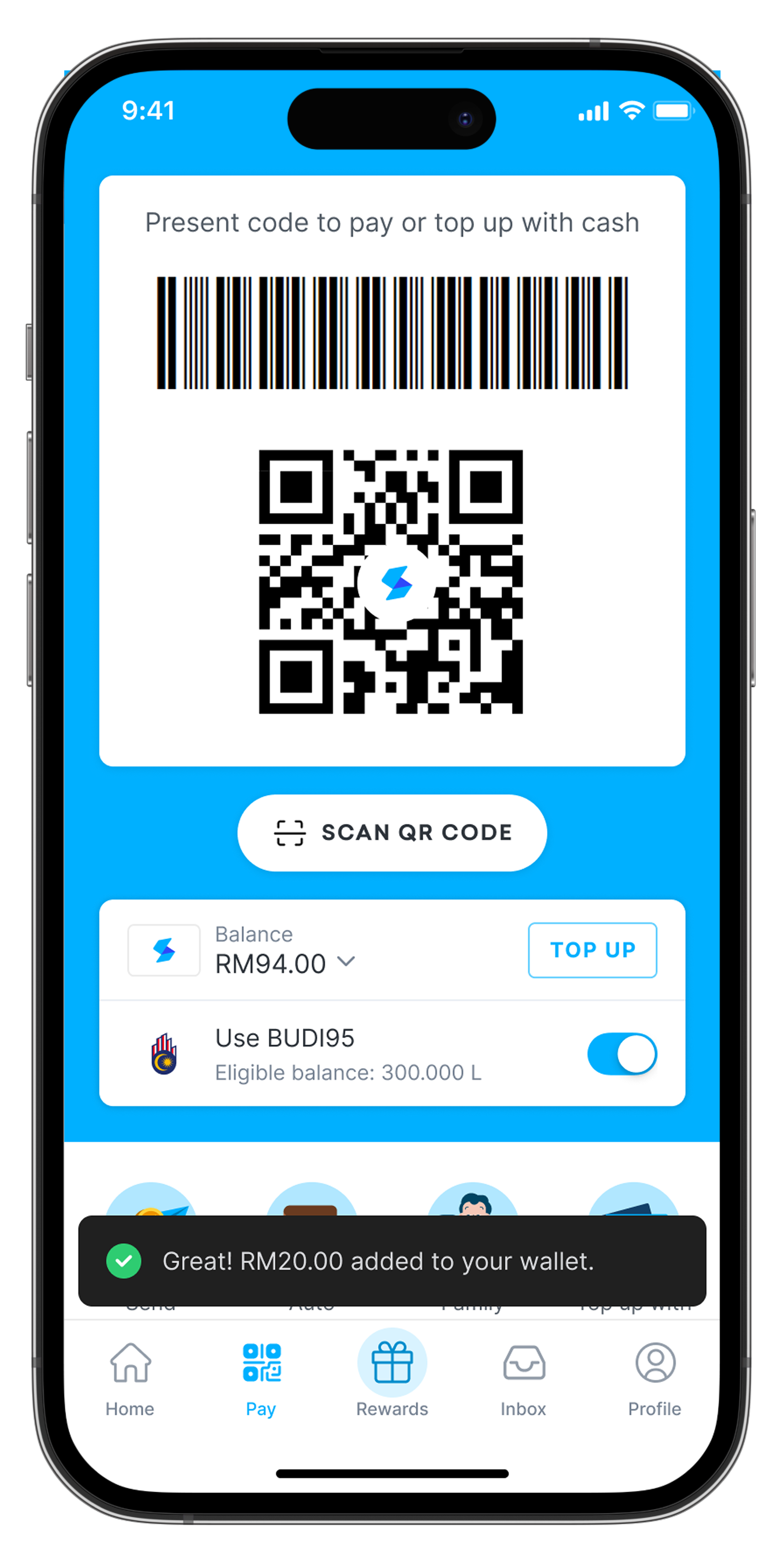 Top-up success confirmation screen