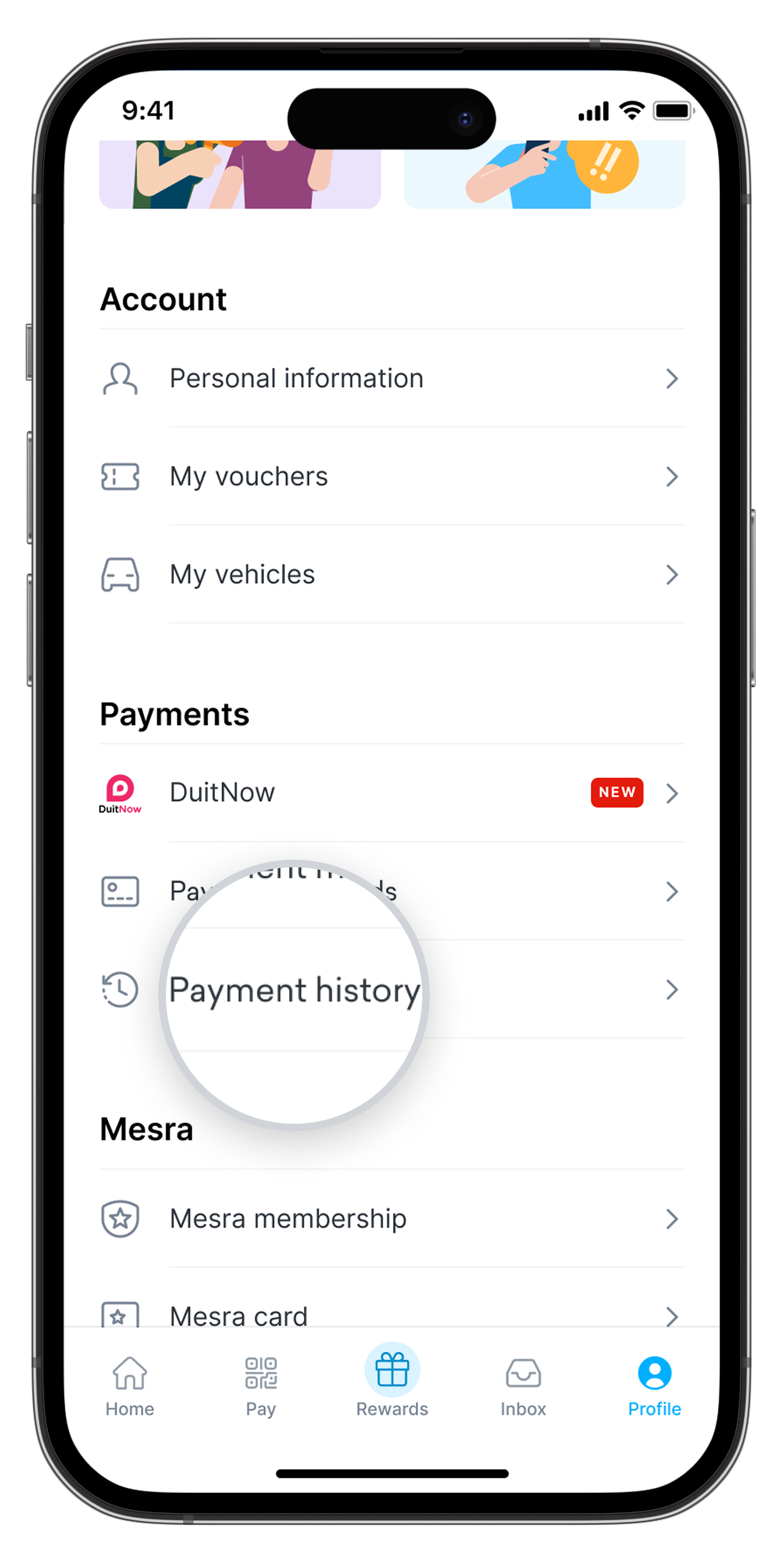 Payment history screen